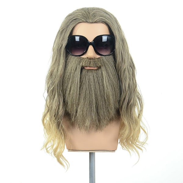 Mænds brune blonde lange krøllede parykker med overskæg Halloween Cospla