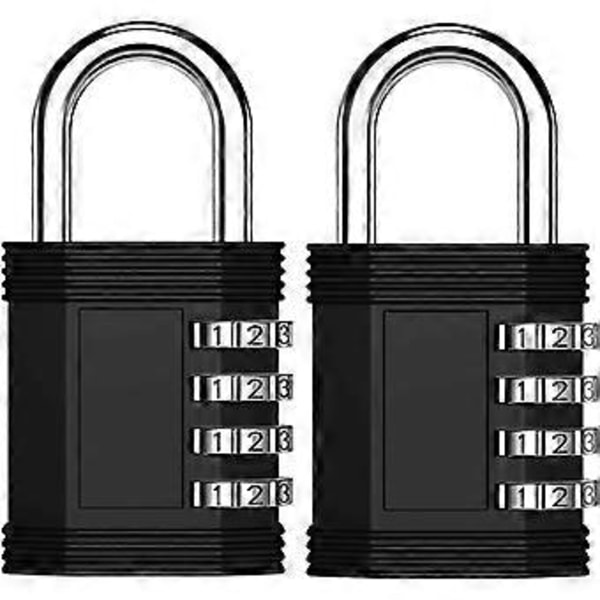 Kombinationshänglås, 4-siffrigt Vattentätt Lås för Gym, Skolskåp, Staket, Verktygslåda, Grind (Svart, 2-pack)