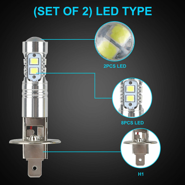 2st H1 LED-strålkastarlampor konverteringssats Halvljus dimljus 100w 6000k