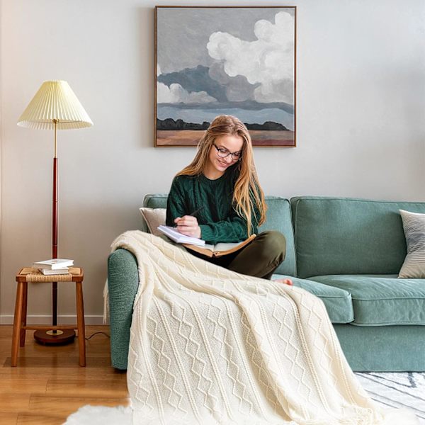Helårs sofatæppe - Beige 130*230cm Strikket tæppe Pom