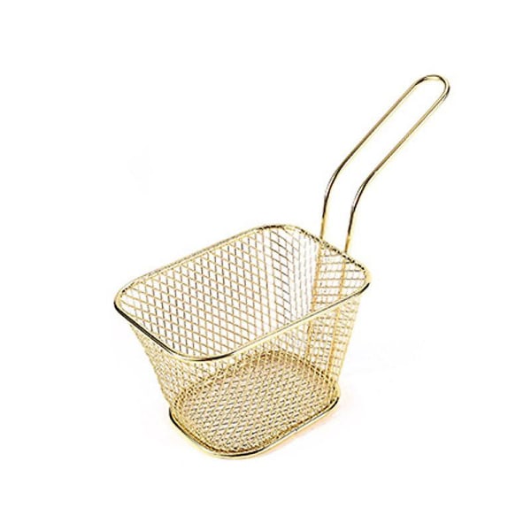 Mini Fritös Korg i Rostfritt Stål Kvadratisk Fritösfilter Lämplig 2 Stycken Guld