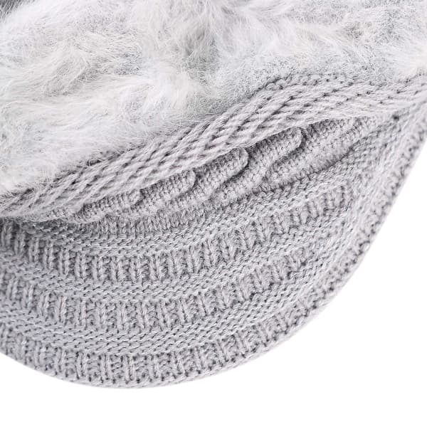 Kvinde Piger Peaked Beanie Hat Visor Beret Hat Vinter Termisk Bager Grå