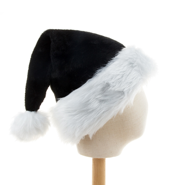 Sort Lang Plys Julehat til Voksne Julekostume Pompom
