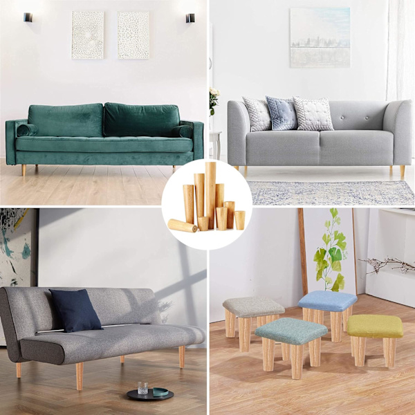 Sæt med 4 Træmøbelben, 6cm Udskiftnings Sofa Ben, Kaffe