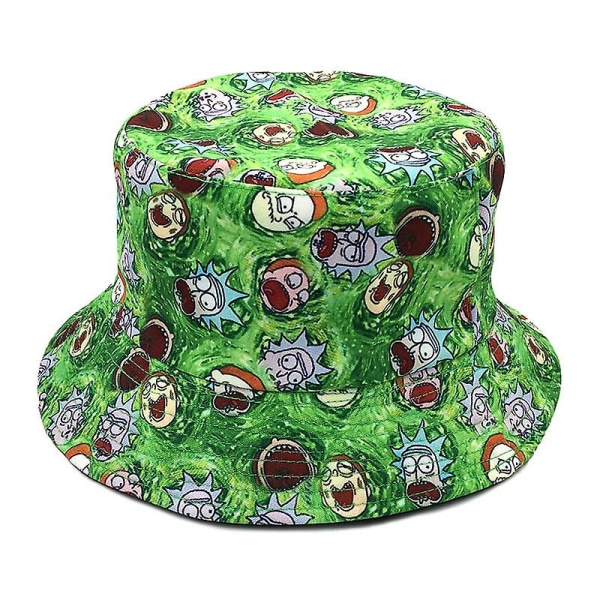 Bucket Hat, Rick And Morty Tegneserie Solhatt Reversibel To-side-wear Grønn Eller Svart Fiskerlue