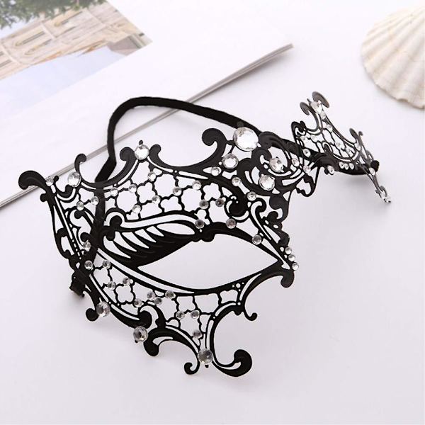 Maske for maskerade, venetiansk maske, metallmaske for maskerade for kvinner, laserkuttet festmaske for damer (hvit)