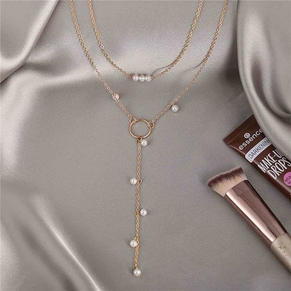 2 stk. Boho Circle Bead Halskæde Guld Lang Kæde Halskæde Tiny Pear