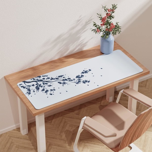 Japansk kirsebærblomst mussemåtte forstørret mussemåtte bordmåtte, syet kant skridsikker gummibase, 80 x 30cm F