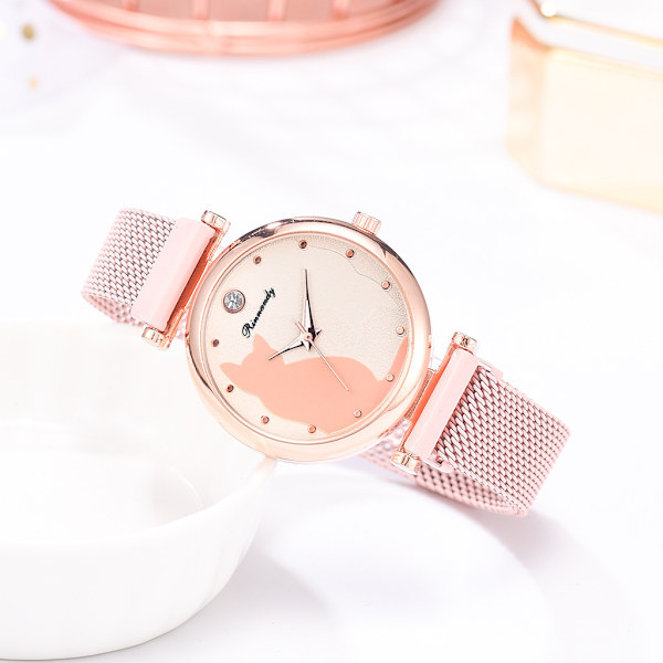 5 stk. katteur armbåndssæt kvartsur dameur (pink)