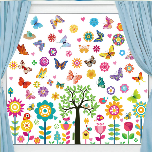 Spring fönster klistermärken midja fönster klistermärken blommor anti-kollision