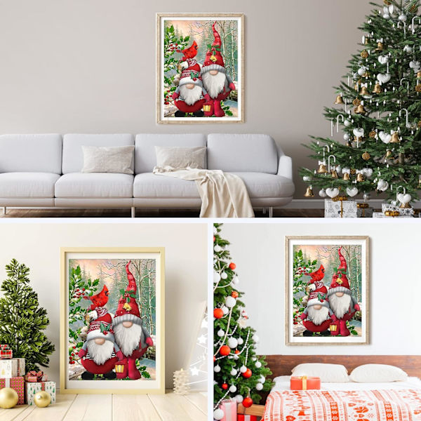 Julklapp Diamantmålning Kits för Vuxna - 5D Diamantmålning Kits Tomtar med Lykta Diamantkonst Full Borr Diamantmålning Vinter Strassgåvor Bilder för Heminredning 30x40cm