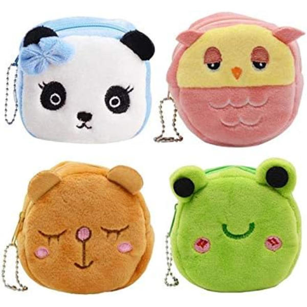 4 kpl söpöjä plushista kolikkopursoja, piirrettyjä eläimiä kolikkopussit, kolikko