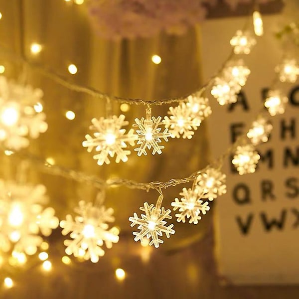 6m 40 LED-lys 8 tilstande snefnuglys til juledekorationer (varm hvid)