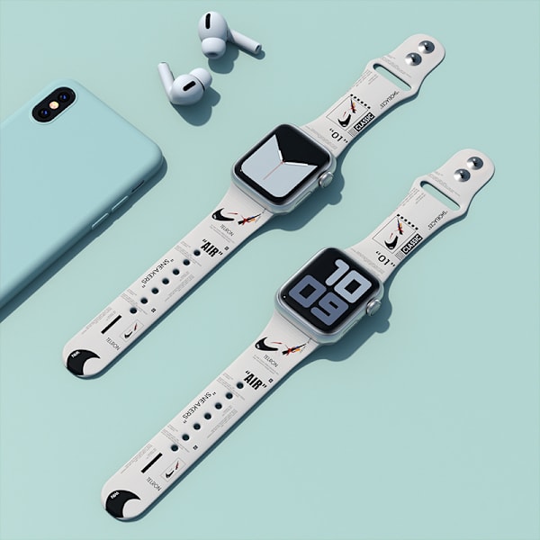 2 kappaletta halkaisijaltaan 38 mm:n rannekkeet Apple Watch 6:lle, Apple Watch 6/5 sukupolvi AJ Personality Tide Brand Printing 6SE iwatch1/2 (valkoinen, musta, 140 mm + 98 mm)