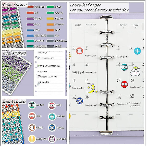 A6 Budget Binder med lynlåskuverter PU læder genopfyldelig pengebesparende binder lilla