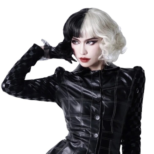 Black and white magic kuira wig, short curly black and white hair