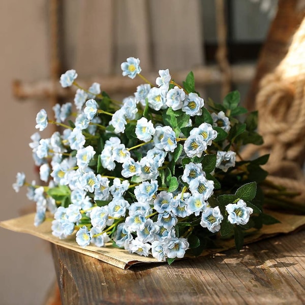 Kunstige små rose villblomster falsk blomsterbukett utendørs floral hagedekor 3 stk (blå)（Blå）