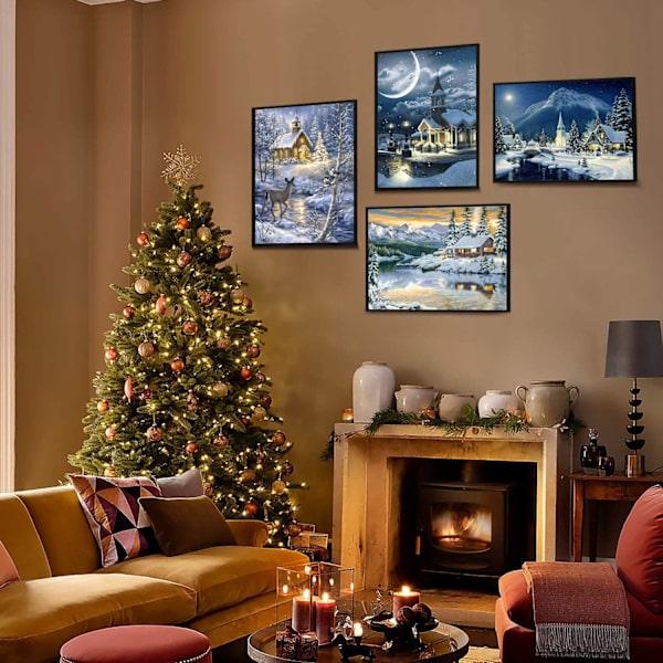 4 stycken Diamantmålning Jul, Vinterlandskap Jul D