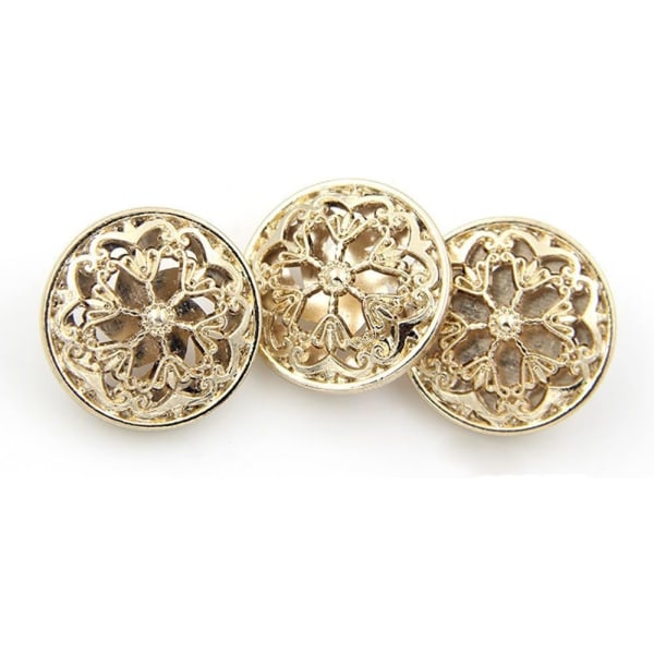 10pcs Gold Clothing Button - Hollow Flower Shape Metal Shank Roun