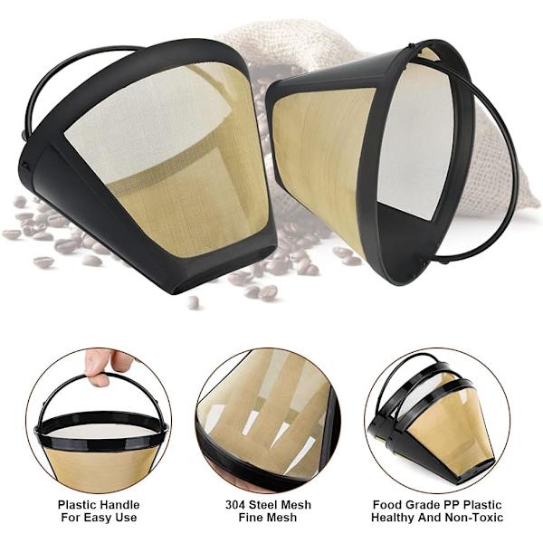 2 stk. Guld 304 Stål Kaffe Filter 10cm 100 Mesh Permanent Kaffe