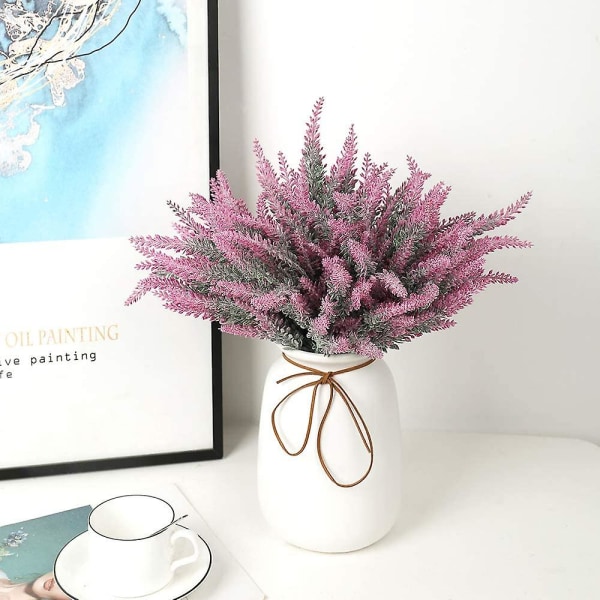 Konstgjorda lavendelblommor falska växter med plastbröllopsbukett (10 st Fuchsia)