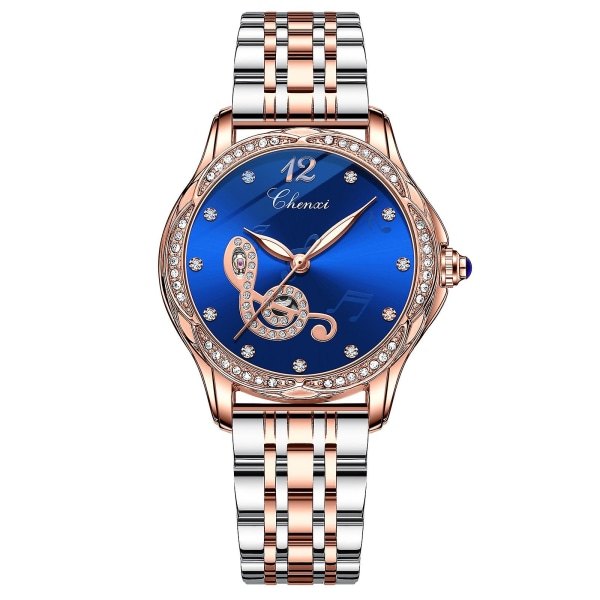 Naisten mekaaninen watch Steel Band Diamond Fashion Glow vedenpitävä watch(sininen)