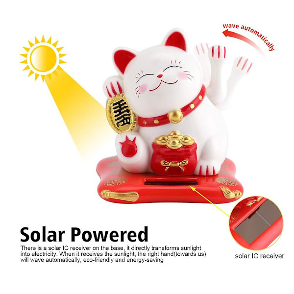 Fortune Lucky Wealth Welcoming Cat Solar Powered Cute Cat Med Vinkende Arm Hjem Display Bil Dekoration Hvid