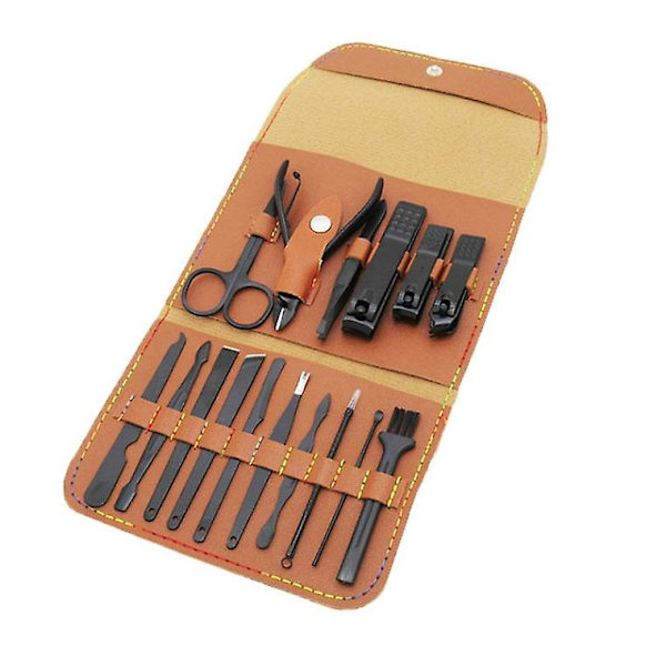 Nagelklippare Set Manikyr Set 16 Rostfria Ståldelar Manikyr Kit Pedikyr Kit Med Väska För Män