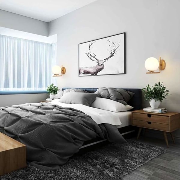 Vägglampa, vit glasglob, guld vägglampa, mitten av århundradet modern