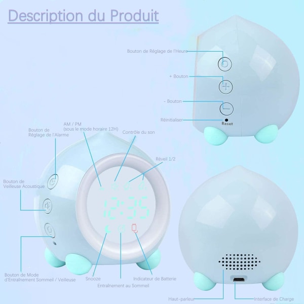 Lasten herätyskello Kirkas LED Digitaalinen Yövalo Älykäs USB M