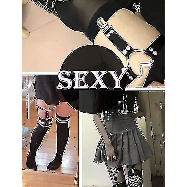 2 kpl Naisten Säädettävä Nahkainen Reisihihna, Sydämenmuotoinen Jalkareisihihna Klipseillä Punk Goth Reisihihnat
