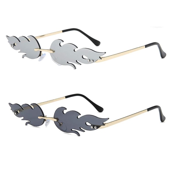 Fire Flame Sunglasses Mirrored Rimless With Metal Frame Glasses For Women Men