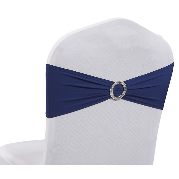 Paket med 20 Spandex stolsbågar Rosettbågar Elastiska stolsband knytband med spänne för bröllop och evenemang Dekoration Spandex skjutbågar rosett Marinblå