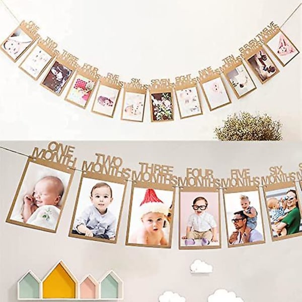 1. fødselsdag 12 måneder fotobanner, baby 12 måneder månedlig guirlande til babyshower, piger/drenge 1 års fødselsdag