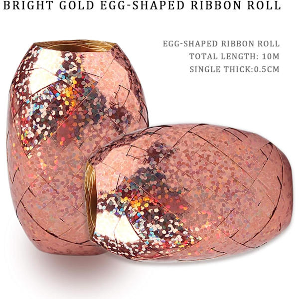 6 ruller rosegold krøllebånd, 60M ballon glitterbånd Christ
