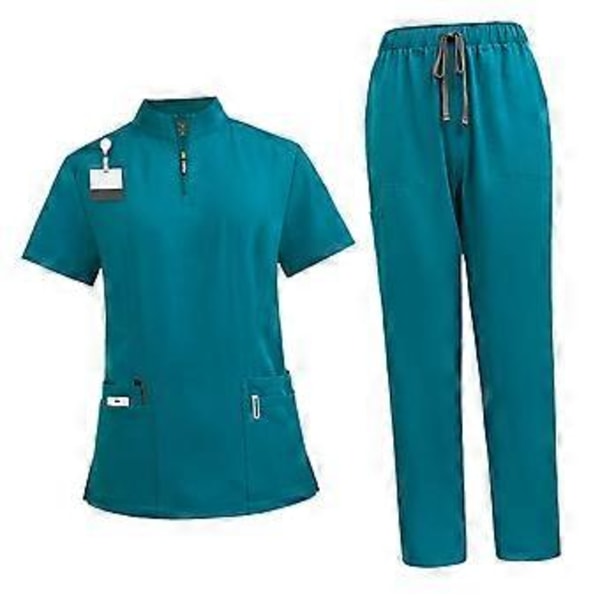Scrubsæt med blød top og joggingbukser til kæledyrsfrisør, skønhedssalon, SPA, kosmetolog (lyseblå M) Light Blue M