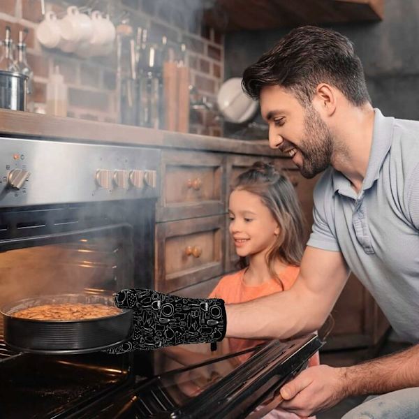 Ugnshandskar och grytlappar Värmebeständiga bomullsugnshandskar Långärmade ugnshandskar för grillning, matlagning, bakning, mikrovågsugn 3 st (svart)