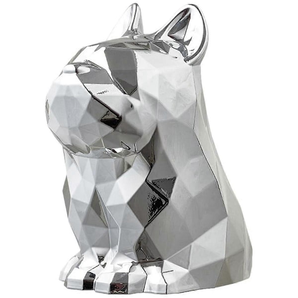Pappershanddukshållare i form av en fransk bulldog, lämplig för badrum och vardagsrum, silver