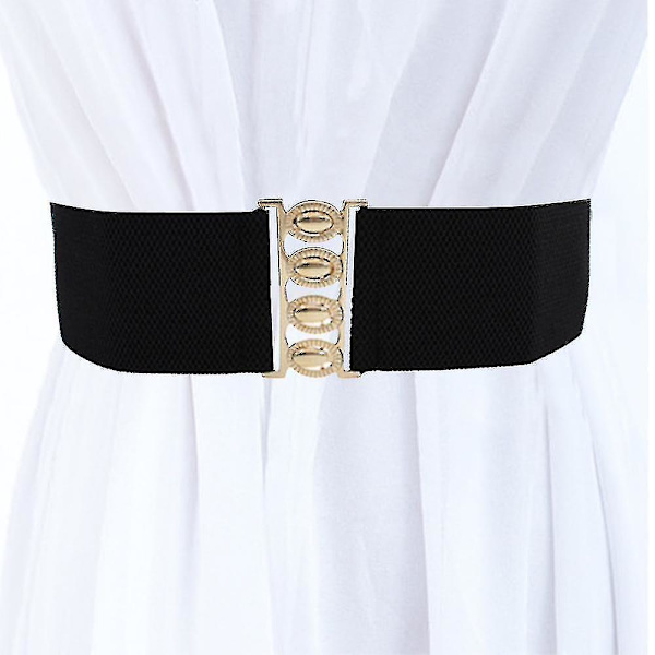 Bred elastisk midjebälte stretch midjeband retro spänne spänne bälte svart