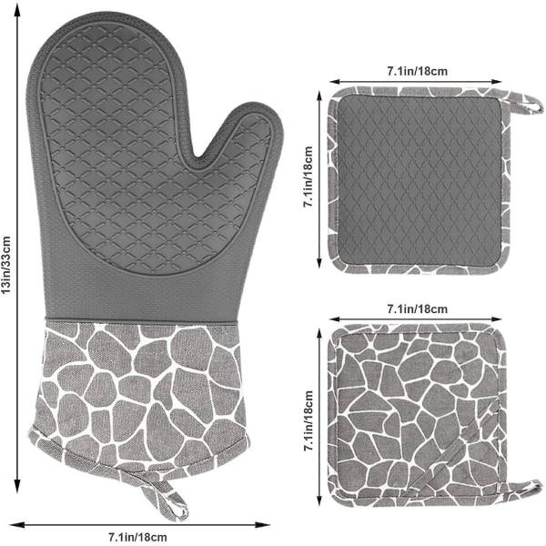 Varmebestandige silikonhansker for matlaging, baking, grilling og grilling (GRÅ)