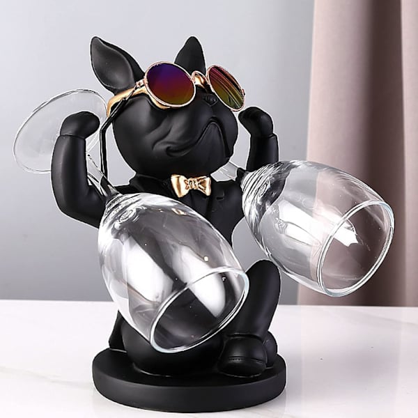 Fransk Bulldog Figur med Rustfrit Stål Bakke, Bord Dekoration