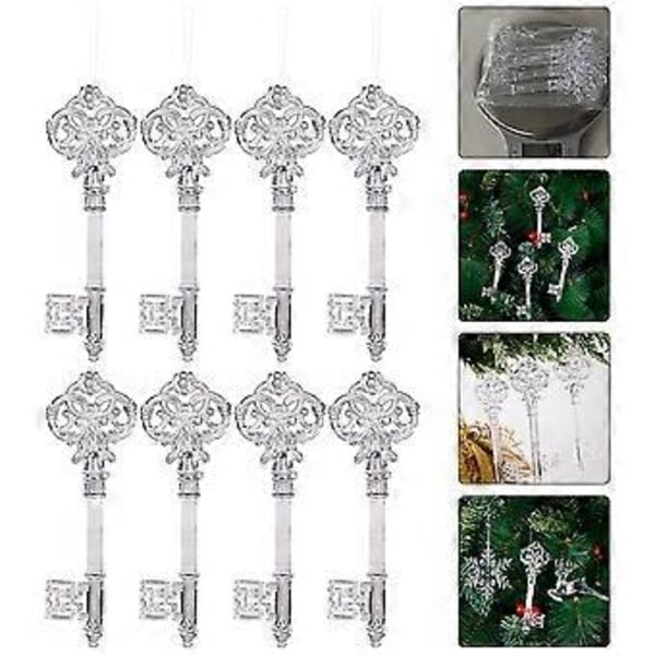 8 st Julhängen Klar Akryl Nyckeldekorationer Hängande Nyckel Ornament