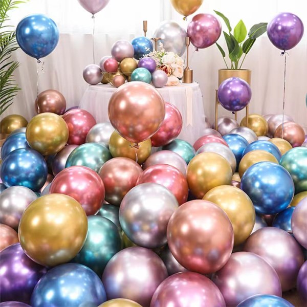 Skinnende Metal Ballon, 50 Farvede Balloner, Metal Balloner Med 8 M
