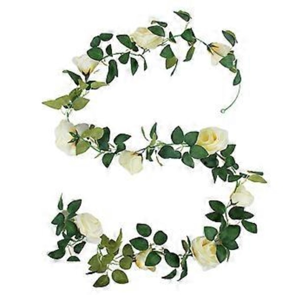 Elegant Kunstig Rose Guirlande, Champagnefarve, 2,3 m Lang, 10 Blomsterhoveder