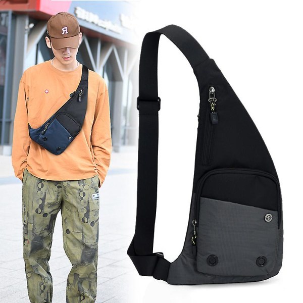 Men&#39;s Bag Fashion Waterproof Oxford Cloth Shoulder Bag Student Chest Bag Messenger Bag Black