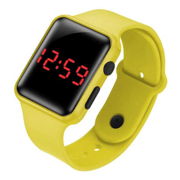 Led Electronic Watch Student Fashion Sports Led Apple Square Silicone Electronic Watch（Yellow）