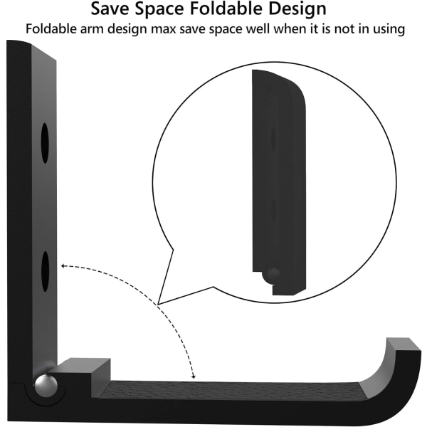 2-pack hopfällbart väggmonterat hörlursstativ, hållbart aluminiumhuvud