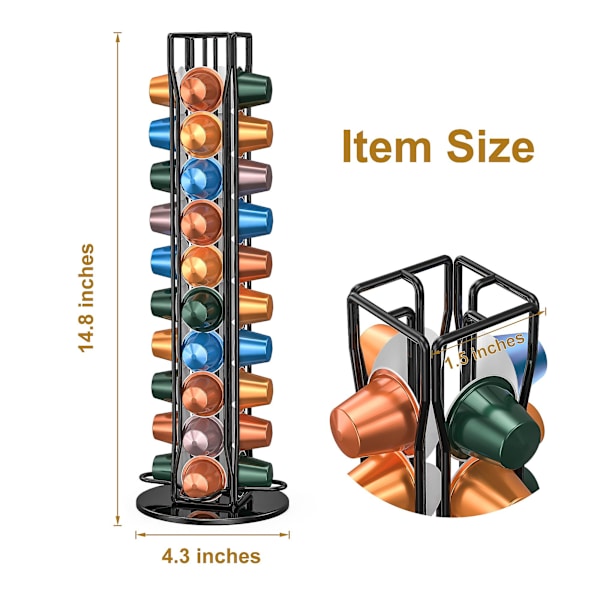 Kaffe Kapsel Oppbevaringsholder, 360 Graders Roterende Kaffe Kapselholder, Holder 40 Kaffe Kapsler