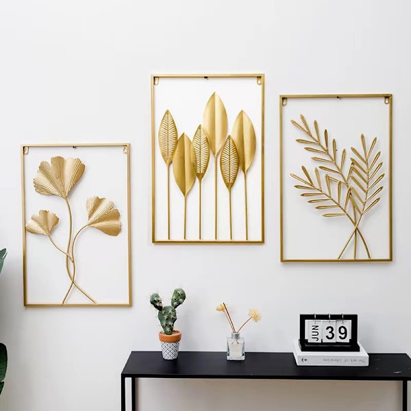 Vægdekoration i metal, 40*60cm egebladsvægdekoration