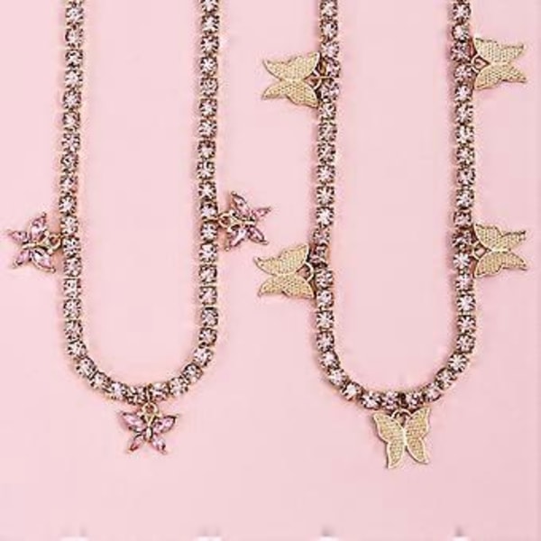 Fjärilschoker Halsband Glittrande Kristallhänge Halsband Strass Fjäril Kedja Glitter Party Smycken, Smyckesgåvor till Mamma Fru Flickvän